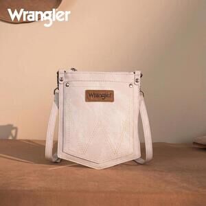 WG219-183 Wrangler "W" Stitch Water Repellent Denim Pocket Crossbody- BEIGE
